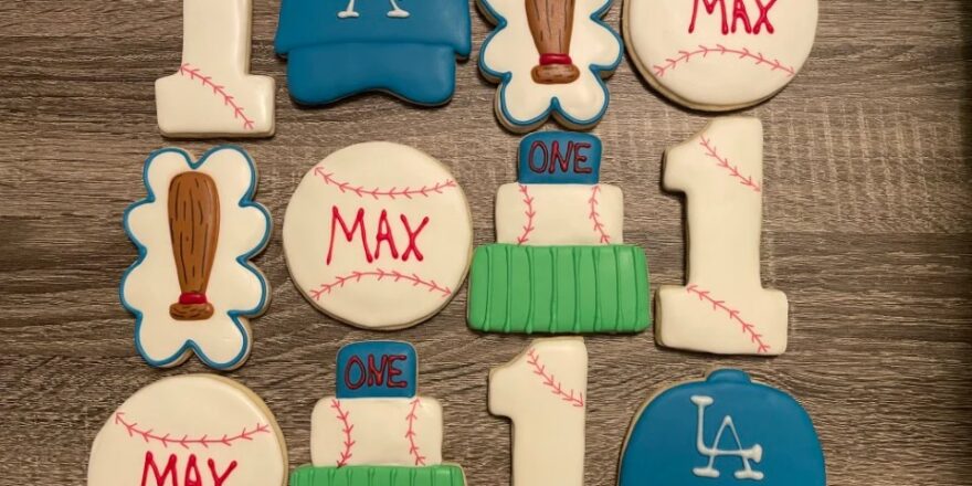LA Dodgers First Birthday Cookies